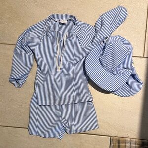 Baby Boy 0-6mo Blue and White Striped Swim Set with Hat